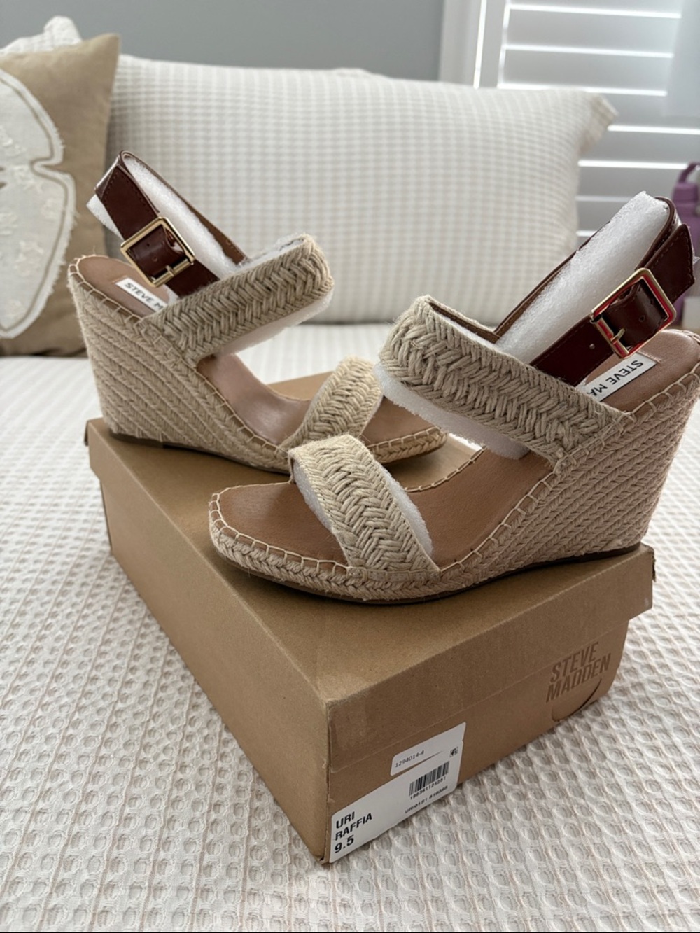 Steve Madden Raffia Espadrille Wedge Sandals in Beige and Brown